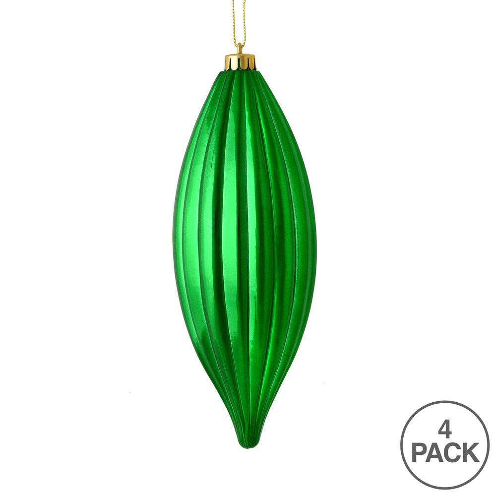 Vickerman 8" Green Shiny Line Finial Ornament Pack of 4