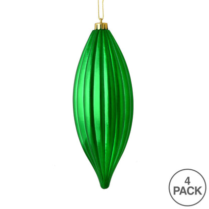 Vickerman 8" Green Shiny Line Finial Ornament Pack of 4