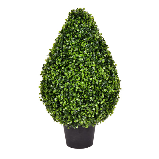 Vickerman 24" Artificial Boxwood Teardrop Shaped Bush Black Plastic Pot.