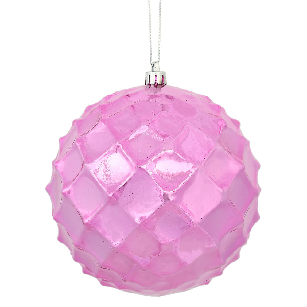 Vickerman 4.75" Pink Shiny Diamond Bauble Ornament with drilled and wired caps. Comes 4 per Bag.