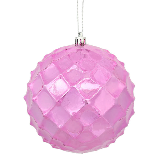 Vickerman 4.75" Pink Shiny Diamond Bauble Ornament with drilled and wired caps. Comes 4 per Bag.