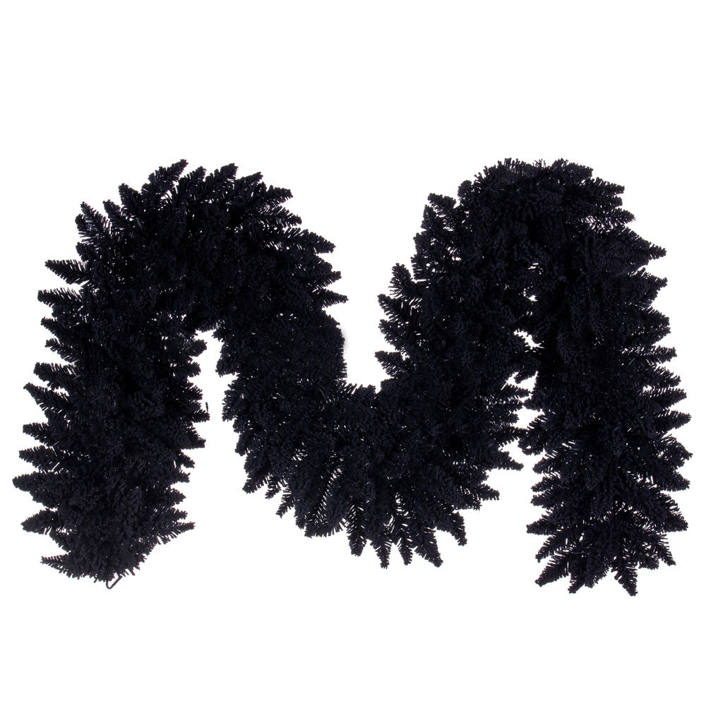 Vickerman 9' x 14" Flocked Black Fir Artificial Garland Unlit.