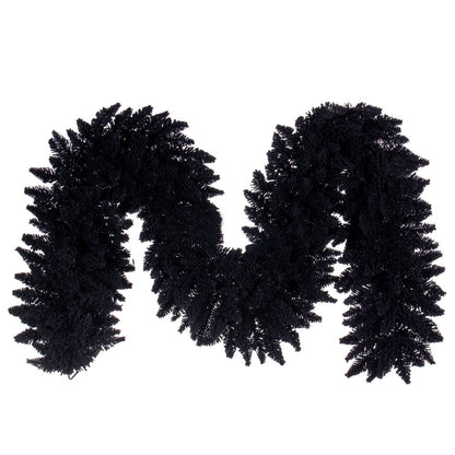Vickerman 9' x 14" Flocked Black Fir Artificial Garland Unlit.