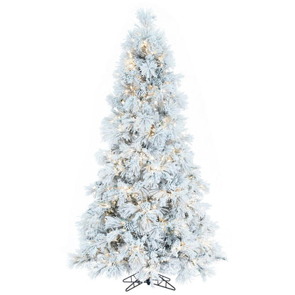 Vickerman 12' x 72" Flocked Atka Slim Artificial Christmas Tree Warm White LED lights.
