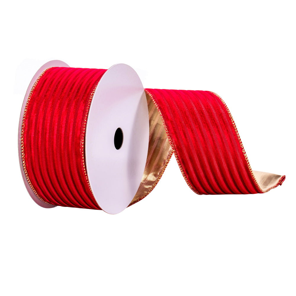 Vickerman 2.5" x 10 Yards Red Stripe Gold Back Ribbon