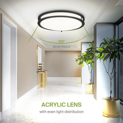 ASD LED Double Ring Flushmount 16" 24W 120V CCT Selectable 3000/4000/5000K Dimmable Black ETL Energy Star