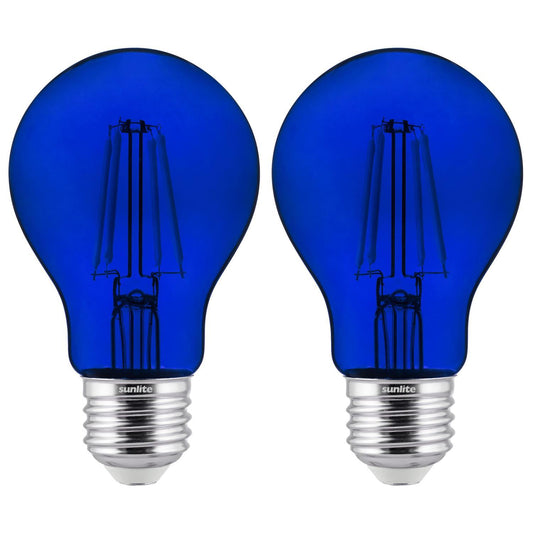 2-Pack Sunlite LED Transparent Blue A19 Filament Bulbs, 4.5 Watts, Dimmable, UL Listed