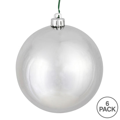 Vickerman 4" Silver Shiny Ball Ornament 6 per Bag