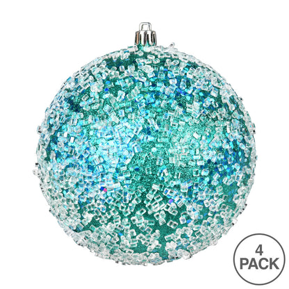 Vickerman 4.75" Teal Glitter Hail Ball Ornament 4 per Bag