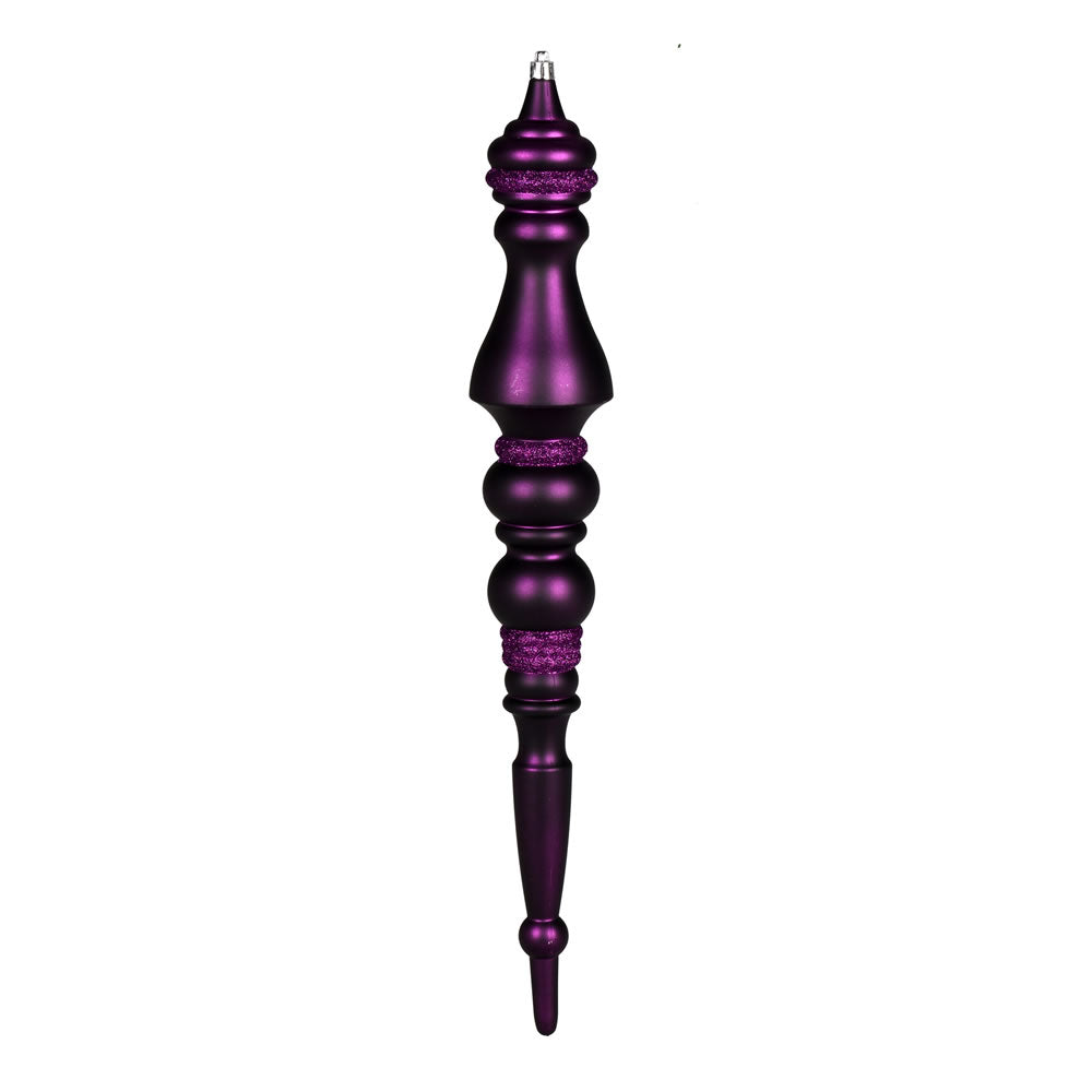 Vickerman 20" Plum Matte Finial 1/Bag. This ornament features a drilled cap with looped wire to ensure that decorating is a breeze. This ornament is made with shatterproof plastic to reduce the likelihood of breaking when dropped. Includes 2 piece per bag