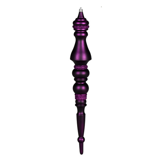 Vickerman 20" Plum Matte Finial 1/Bag. This ornament features a drilled cap with looped wire to ensure that decorating is a breeze. This ornament is made with shatterproof plastic to reduce the likelihood of breaking when dropped. Includes 2 piece per bag