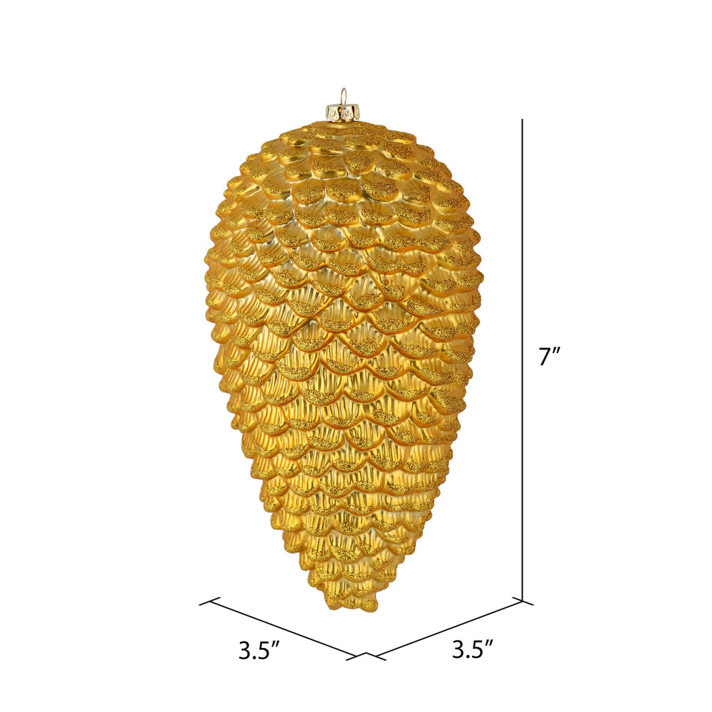Vickerman 7" Honey Gold Matte Glitter Pinecone Christmas Ornament 4 per set