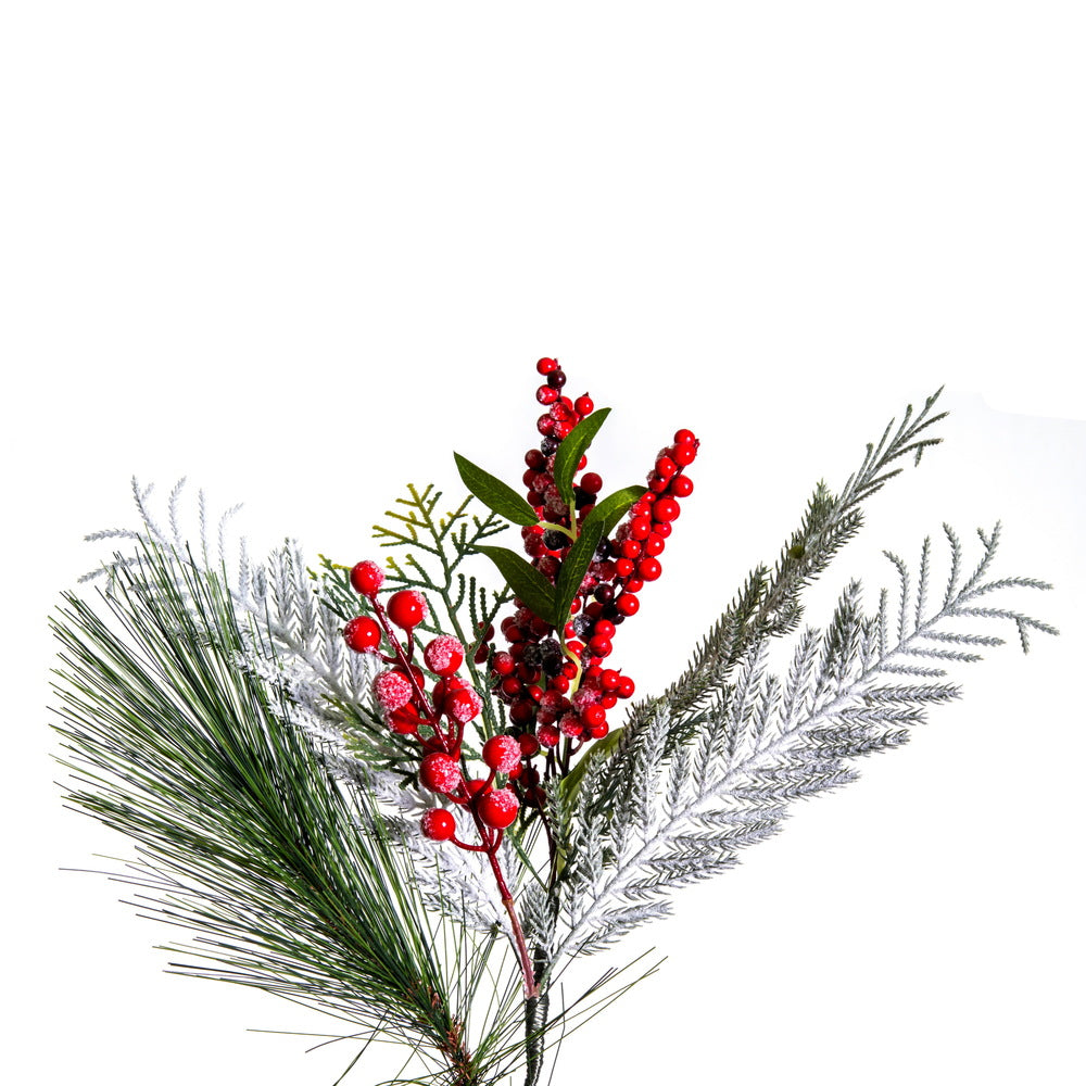 Vickerman 6' x 16" Frosted Artificial Christmas Garland with 55 PE Tips with Red Berries Green and Frosted Foliage