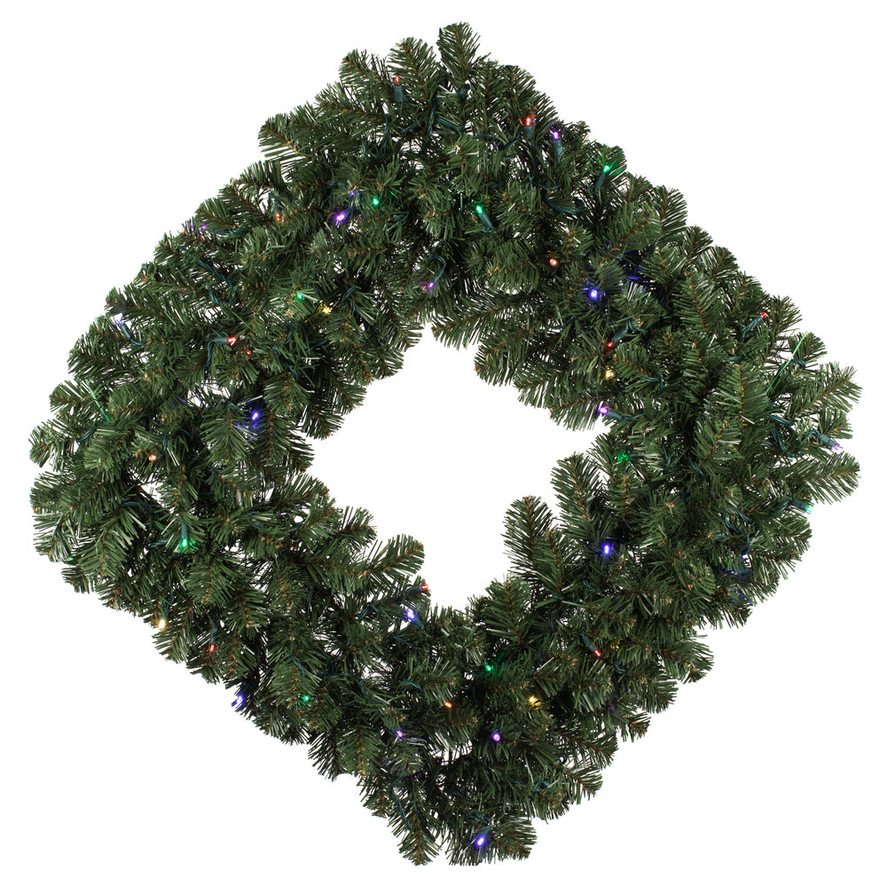 Vickerman 30" Oregon Fir Artificial Christmas Square Wreath Multi-colored Single Mold LED Wide Angle Lights