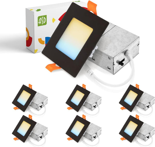 ASD Lighting LED Recessed Mini Panel Square 3inch 6W 120V Triac 2700/3000/3500/4000/5000K Bronze UL Energy Star 6 pack