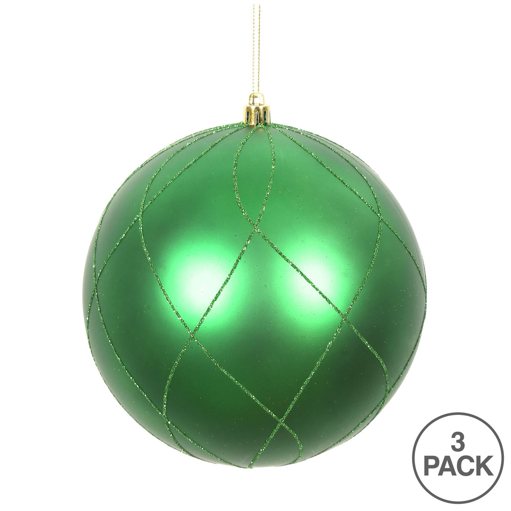 Vickerman 6" Green Matte and Glitter Swirl Ball Ornament 3 per Box