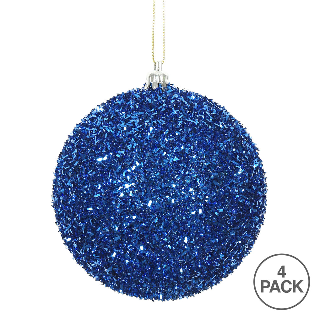 Vickerman 4" Blue Tinsel Ball Ornament 4 per Bag