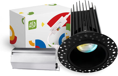 ASD Lighting LED Trimless Downlight Round 2inch 15W 120V Triac 2700/3000/3500/4000/5000K Black ETL Energy Star