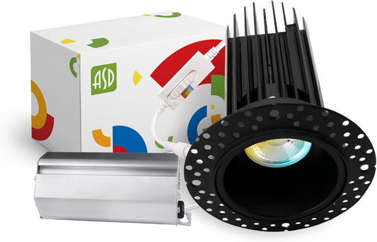 ASD Lighting LED Trimless Downlight Round 2inch 15W 120V Triac 2700/3000/3500/4000/5000K Black ETL Energy Star