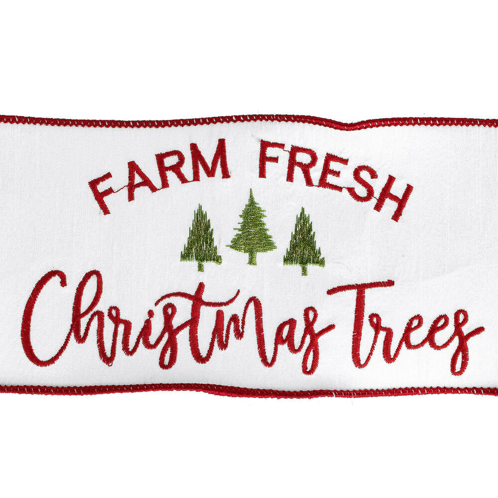 Vickerman 4" x 10 Yards White Farm Fresh Trees Wired Edge Christmas Ribbon.