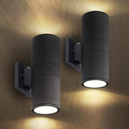 ASD Lighting BULB Round Outdoor Wall Cylinder with Photocell, Up and Downlight Fixture, 120V, 40W, 11.81", 50°, Black Finish, 2Pack