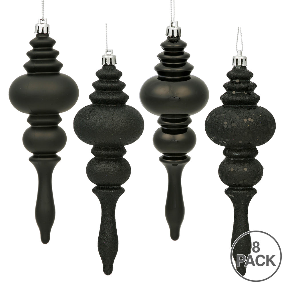 Vickerman 7" Black 4-Finish Finial Ornament 8 per Box