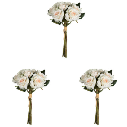 Vickerman 10" Artificial Cream Rose Bouquet Set of 3