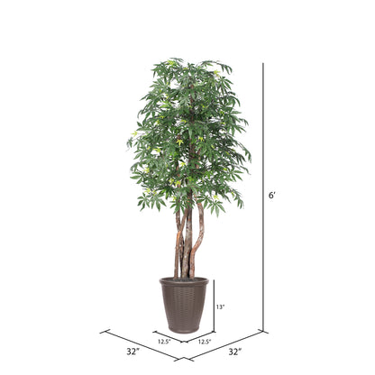 Vickerman 6' Artificial Japanese Maple Executive Tree Brown Round Plastic Container.