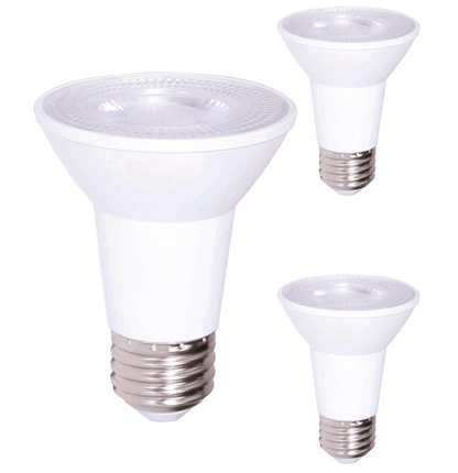 Damar PAR20 LED Long Neck Flood Light Bulb 7W 500 Lumen E26 Medium Base 6500K Daylight Ideal for Track & Recessed Spot Light Bulbs 120V CRI80 40° Beam Angle White Finish Pack of 3