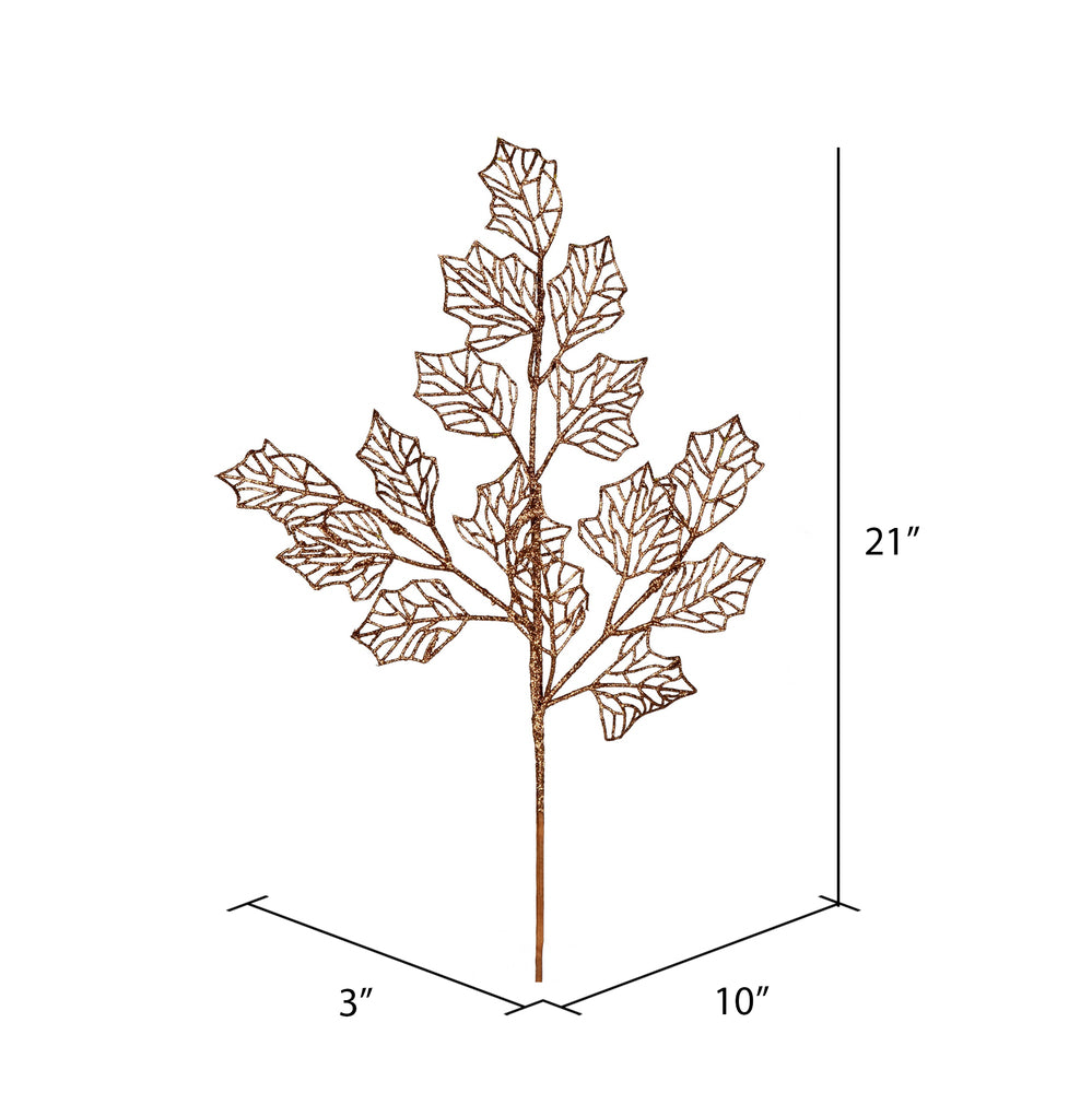 Vickerman 21" Copper Glitter Holly Leaf Lace Artificial Christmas Spray. Includes 12 sprays per pack.