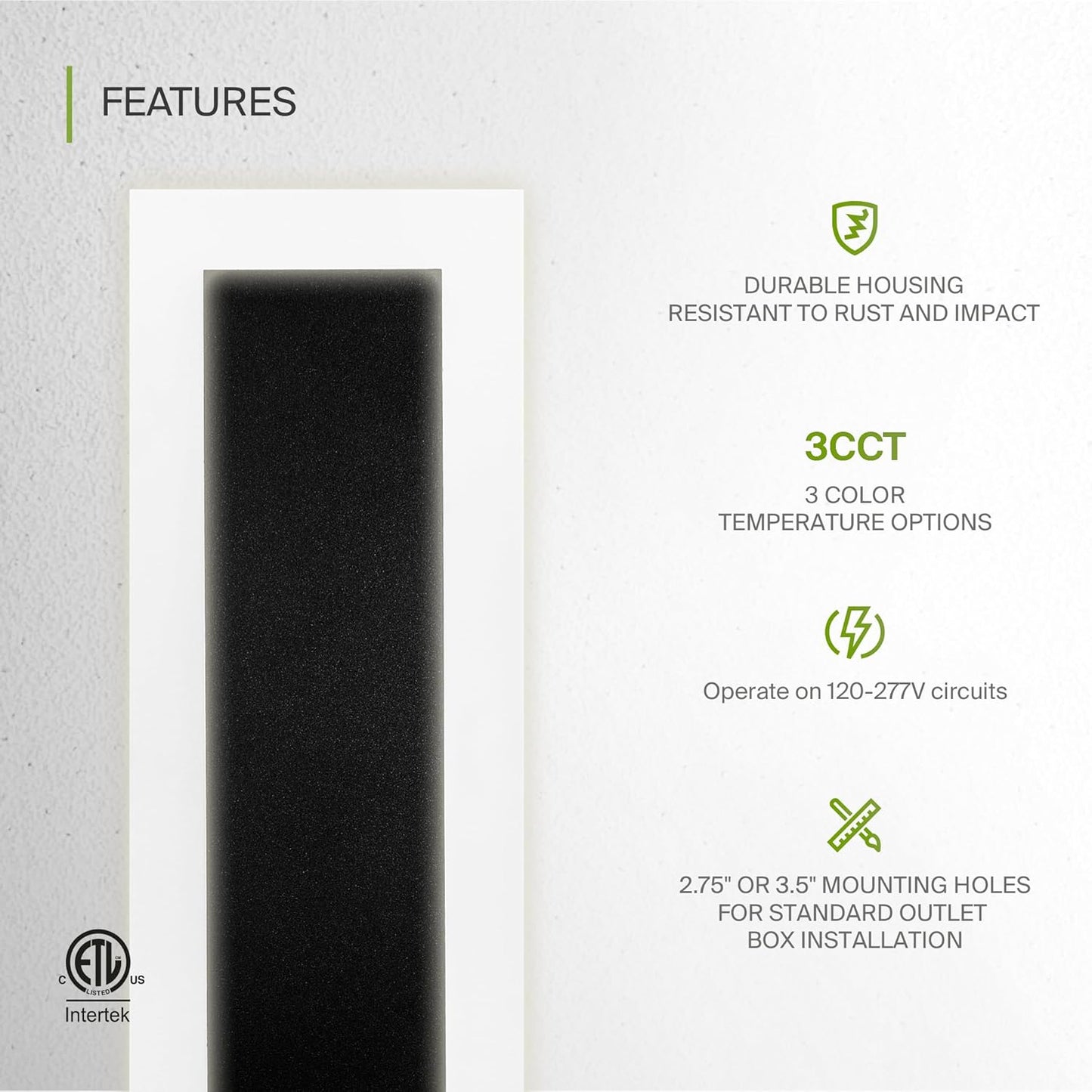 ASD Lighting LED Outdoor Wall Sconce wide acrylic 18" 18W 120-277V CCT Selectable 3000/4000/5000K Dimmable Black ETL
