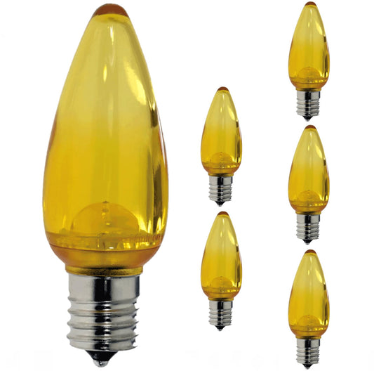 Damar- C9 LED Replacement Christmas Light Bulb Transparent Yellow 0.6W-0.96W E17 Intermediate Base Dimmable Indoor Outdoor Rated 100-130V Pack of 6-Commercial Grade Shatterproof String Colored Light
