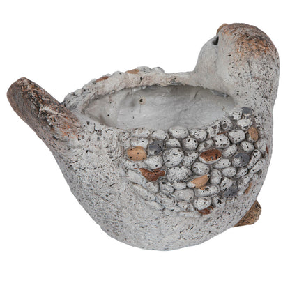 Vickerman 7.5" Gray Bird Planter Outdoor Garden. This bird features a stone appearance.