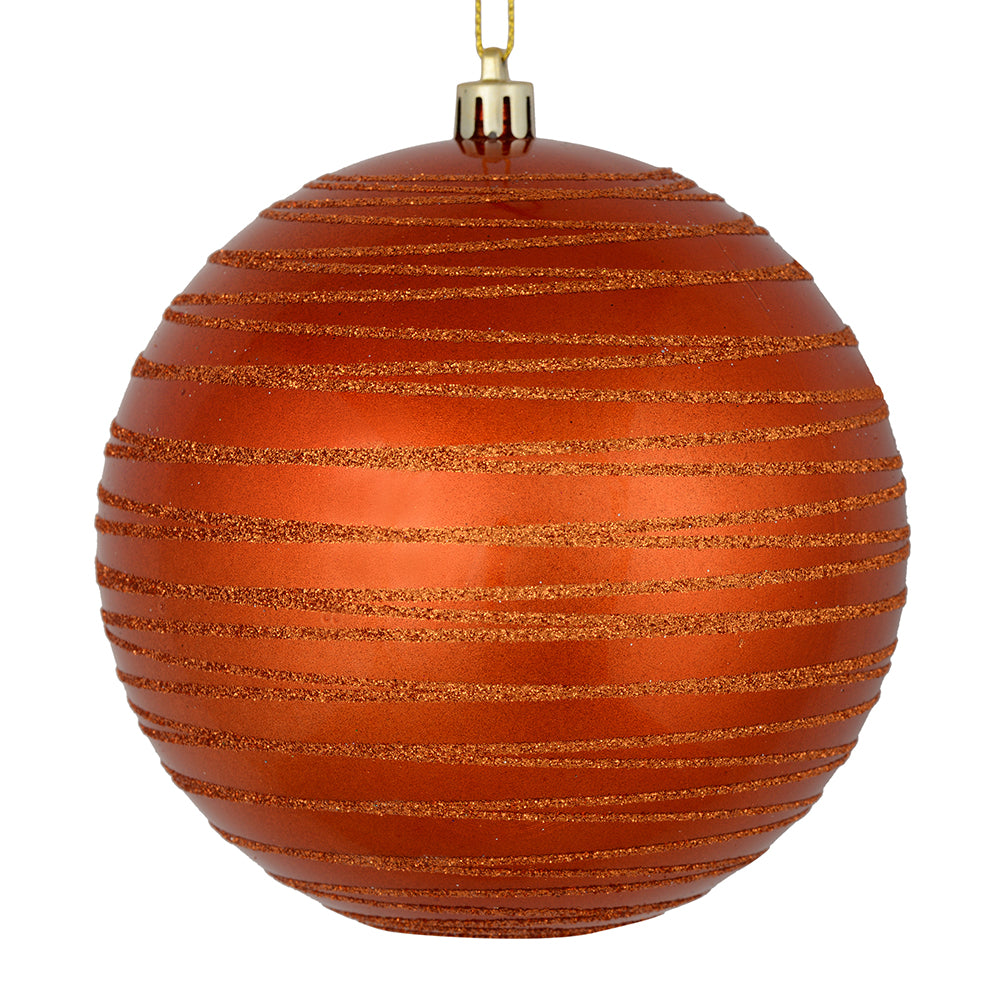 Vickerman 6" Burnished Orange Candy Finish Ball Ornament with Glitter Lines 3 per Bag