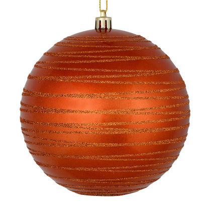 Vickerman 6" Burnished Orange Candy Finish Ball Ornament with Glitter Lines 3 per Bag