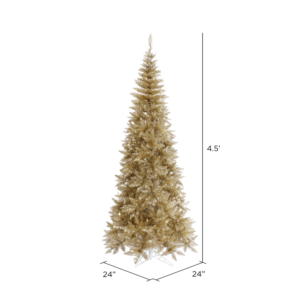Vickerman 4.5' Champagne Tinsel Fir Slim Artificial Christmas Tree Unlit