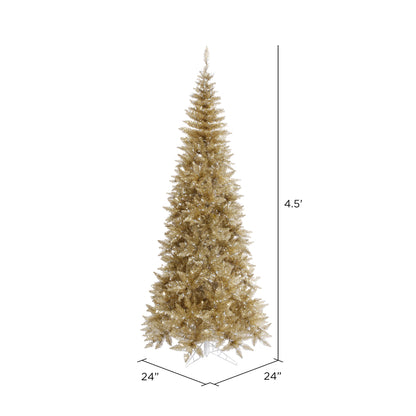 Vickerman 4.5' Champagne Tinsel Fir Slim Artificial Christmas Tree Unlit