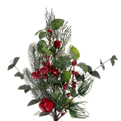 Vickerman 24" Green Artificial Holly Pine and Red Jingle Bell Wreath.