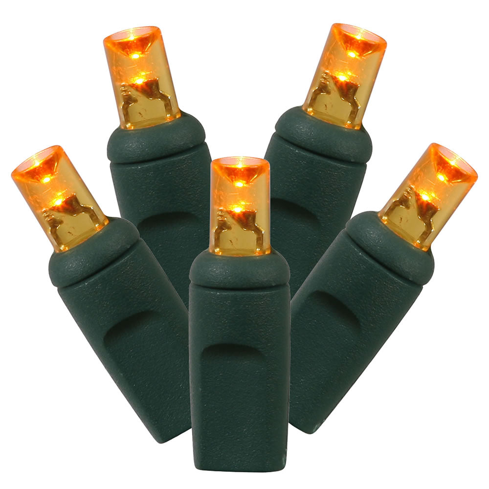 Vickerman 70 Orange Wide Angle LED Single Mold light on Green Wire 35' Christmas Light Strand