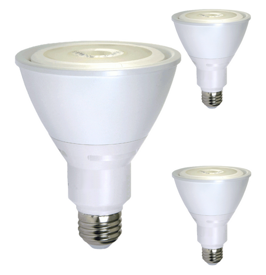 Damar PAR30 LED Long Neck Flood Light Bulb 15W 750 Lumen E26 Medium Base 3000K Soft White Ideal for Track & Recessed Spot Light Bulbs 120V 40° Beam Angle White Finish Pack of 3