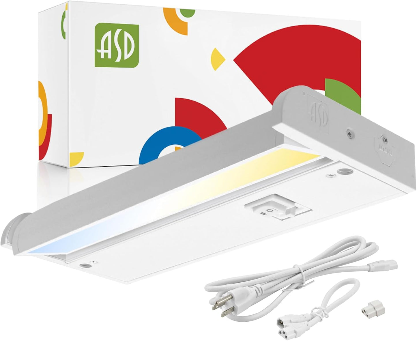 ASD Lighting LED Under Cabinet Swivel 9" 3W 120V Dimmable CCT Selectable 2700/3000/4000K Hardwired or Plug-in, Linkable, Hi/Low Switch, White ETL Energy Star