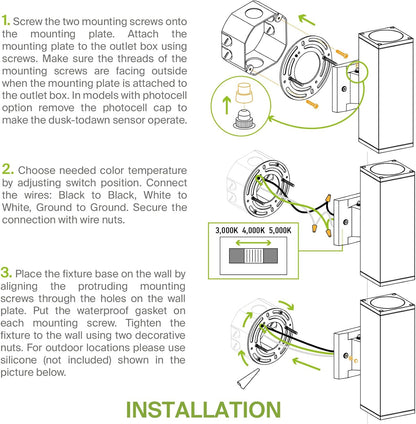 ASD Lighting LED Round Outdoor Wall Cylinder 9W CCT Selectable 3000/4000/5000K with Photocell Oil Rubbed Bronze ETL