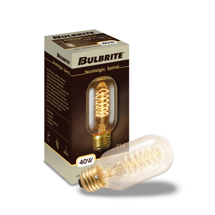 BULBRITE INCANDESCENT T14 MEDIUM SCREW (E26) 40W DIMMABLE NOSTALGIC LIGHT BULB 2200K/AMBER 4PK (134014)