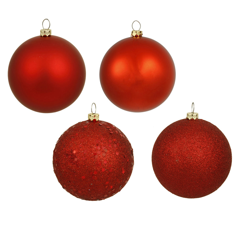 Vickerman 4" Red 4-Finish Ball Ornament Assortment 12 per Box