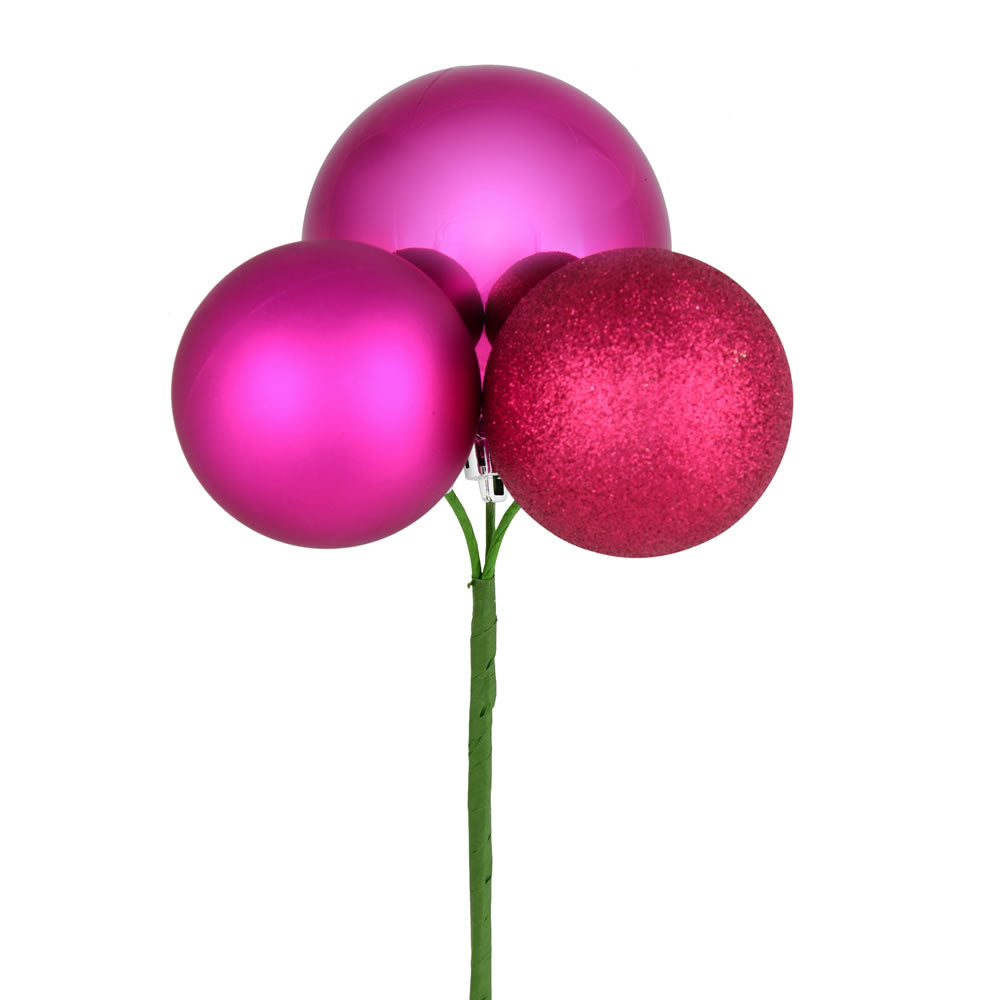 Vickerman 18" Fuchsia Ball Ornament Christmas Pick 4 per set