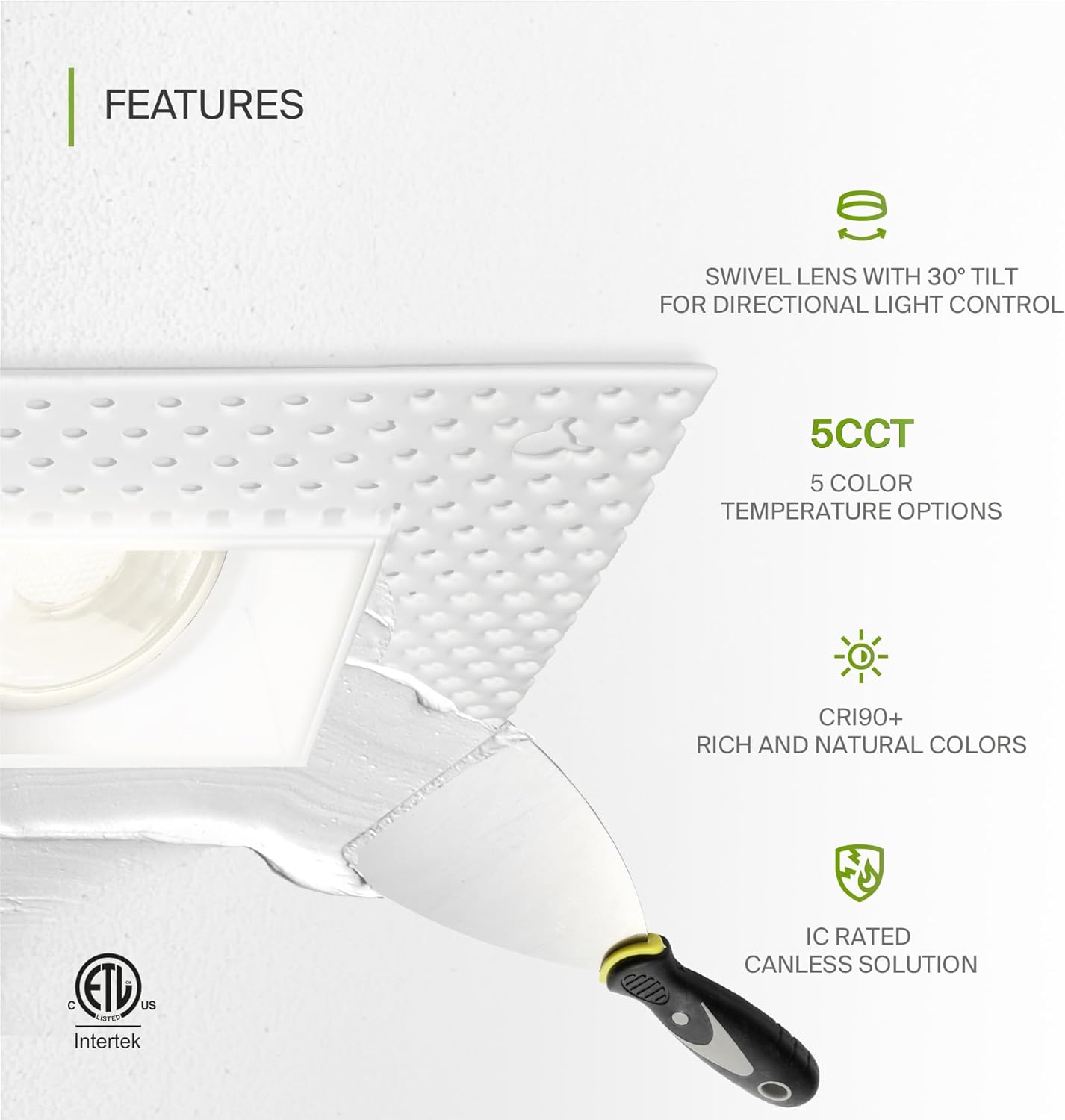 ASD Lighting LED Trimless Downlight Gimbal Square 2inch 8W 120V Triac 2700/3000/3500/4000/5000K White ETL