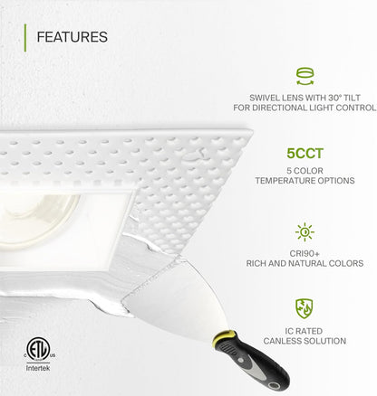 ASD Lighting LED Trimless Downlight Gimbal Square 2inch 8W 120V Triac 2700/3000/3500/4000/5000K White ETL