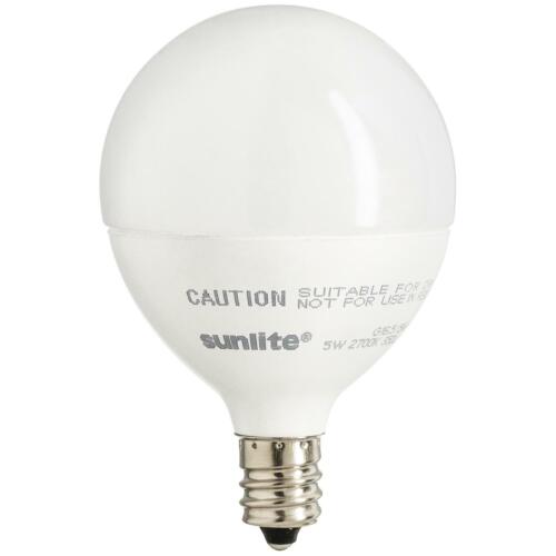 Sunlite 82041 LED G16.5 Light Bulb, 5 Watts (40W Equivalent), 350 Lumens, 90 CRI, Candelabra Base (E12), Frost, Dimmable, Energy Star, Title-20 Compliant, ETL Listed, 3000K Warm White, 6 Pack