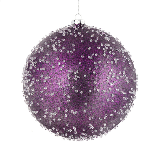 Vickerman 8" Plum Ice Ball Ornament. This textured ornament has a rough and icy look with a hint of delicate sparkle. Incorporate these ornaments into your holiday design for added texture. Includes 2 pieces per pack. Made with shatterproof plastic.