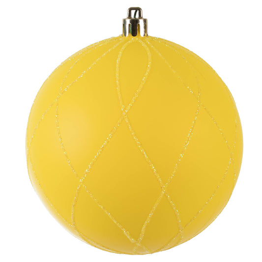 Vickerman 4" Yellow Matte and Glitter Swirl Ball Ornament 4 per Box